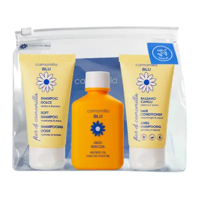 Camomilla Blu travel набор для атопичной кожи шампунь кондиционер масло для душа 