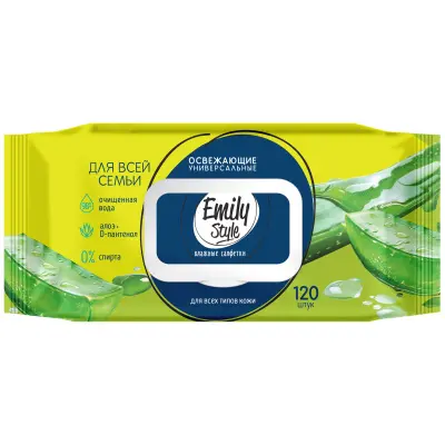 Emily Style влажные салфетки для всей семьи 100+20 штук упаковка с клапаном +20% бесплатно 