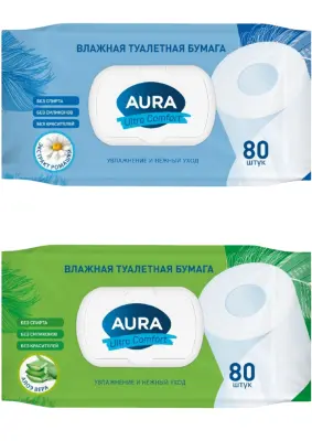 Aura влажная туалетная бумага uitra comfort с крышкой 80 шт 