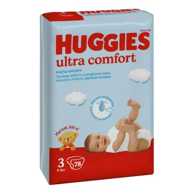 Huggies Ultra Comfort подгузники для мальчиков 5-9 кг 3 размер 78 шт 