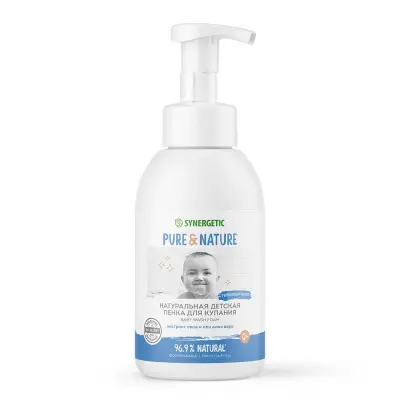Synergetic натуральная гипоаллергенная детская пенка для купания 0+ 500 мл 