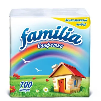 Салфетки Familia белые 24х23см, 100шт РАДУГА 