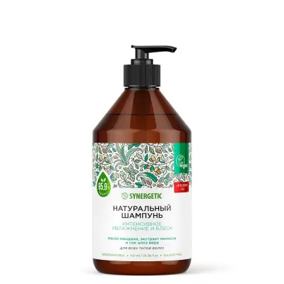 Synergetic натуральный бессульфатный шампунь интенсивное увлажнение и блеск 750 мл 