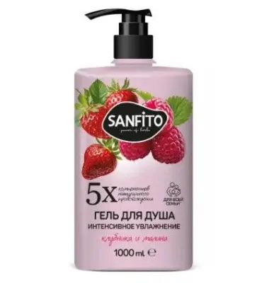 SANFITO гель для душа клубника и малина интенсивное увлажнение 1 л 