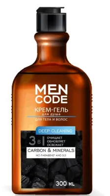 Men Code крем гель для душа deep cleaning с экстрактами угля и минералов флакон флиптоп 300 мл 