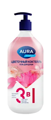 Aura family гель для душа цветочный коктейль new флакон дозатор 1000 мл 