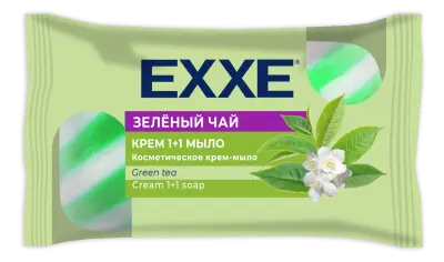 Exxe косметическое крем-мыло 1+1 зеленый чай 4 шт*75 г зеленое полосатое экопак 