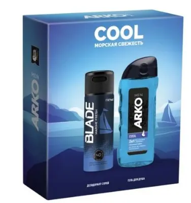 ARKO подарочный набор гель для душа cool 260 мл + blade дезодорант marine fresh 150 мл 