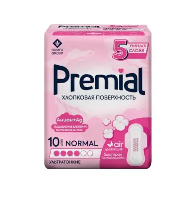 Premial прокладки женские гигиенические с крылышками normal wings хлопковая поверхность 10 шт 