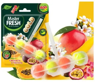 Master FRESH gold подвесной блок для унитаза duo effect 400 смываний 5в1тропик1шт 