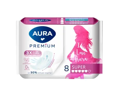 Aura premium прокладки женские гигиенические super 8 шт 