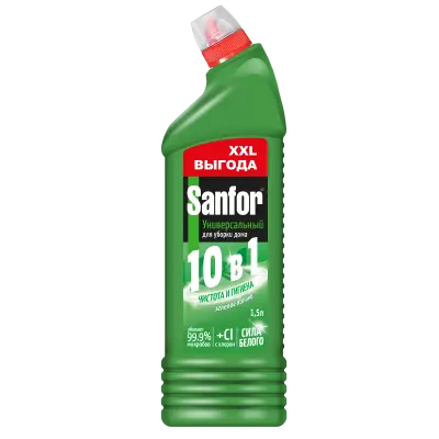 Sanfor Universal средство для чистки и дезинфекции 10 в1 зеленое яблоко 1500 мл 