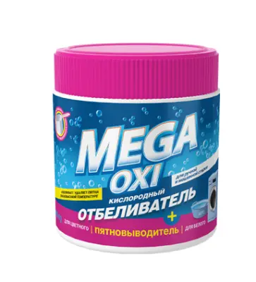 Золушка кислородный отбеливатель и пятновыводитель для белых и цвет тканей mega oxi 500 г в банке 