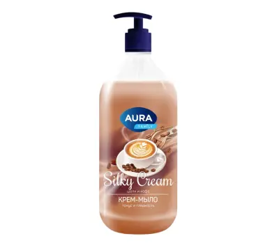 Aura крем мыло шелк и кофе silky cream флакон дозатор 1000 мл 