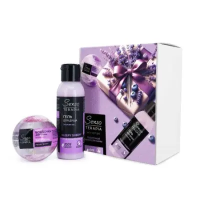 Подарочный набор purple pleasure гель для душа для сладких снов sleepy sheepy 90 мл черничная витаминная бомбочка для ванны  merry berry 