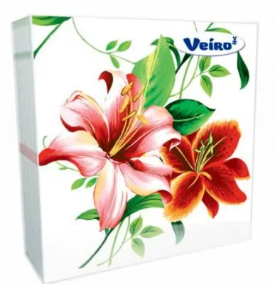 Veiro салфетки 3 слойные с рисунком лилия 33*33 20 листов 