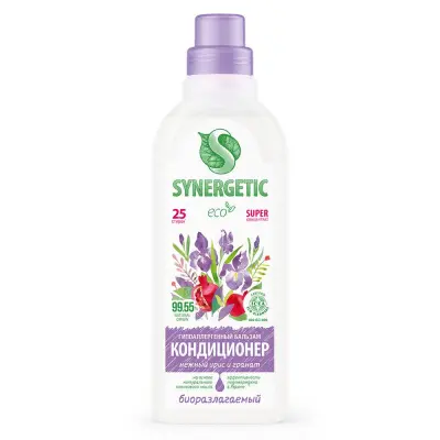 Synergetic бальзам кондиционер для белья нежный ирис и гранат 0,75 л 25 стирок 
