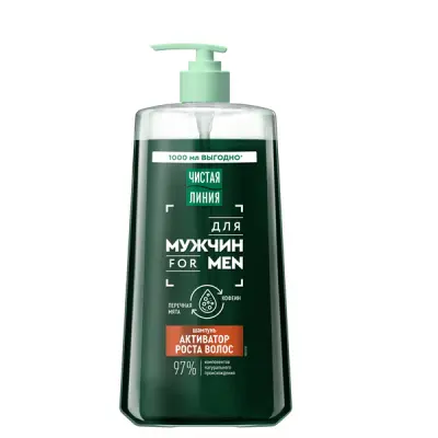 Чистая линия шампунь для мужчин для роста волос с перечной мятой и кофеином 1000 мл 
