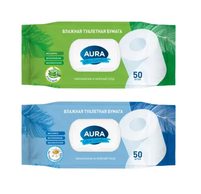 Aura влажная туалетная бумага ultra comfort с крышкой 50 шт 