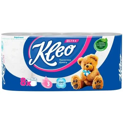 'Kleo' Туалетная бумага 3х сл.Ultra 8рул. (белая) 