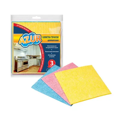 Azur салфетка губчатая 3 шт 14*16 см 