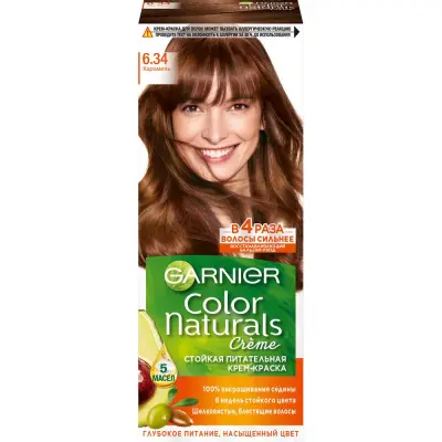 Garnier стойкая питательная крем краска для волос color naturals оттенок 6.34 карамель 