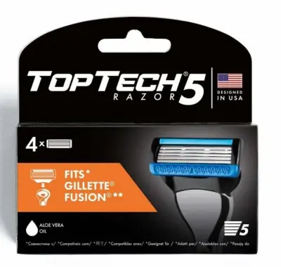 top tech razor 5 сменные кассеты мужские 4шт совместимы с gillette fusion 