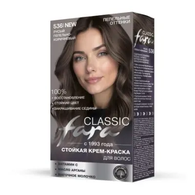 Fara Classic стойкая крем краска для волос 536 русый пепельно коричневый 7.17 