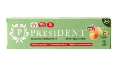 President детская зубная паста фруктовый микс 3 до 6 43г 
