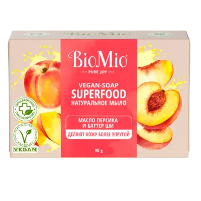 BioMio Натуральное мыло Superfood с маслом Персика и баттером Ши 90 г 