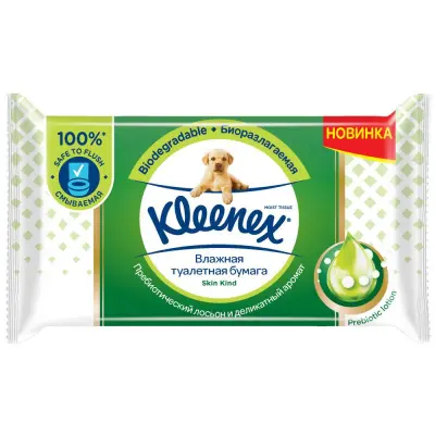 Kleenex влажная туалетная бумага skin kind смываемая 38 шт 