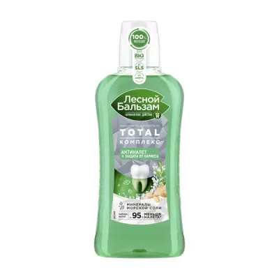 Лесной бальзам ополаскиватель для полости рта total комплекс с морской солью имбирем и чаем матча 400 мл 