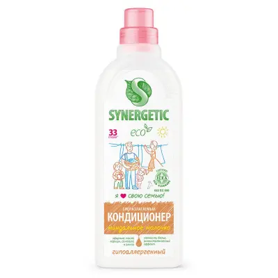 Synergetic кондиционер ополаскиватель для белья миндальное молочко 1 л 33 стирки 