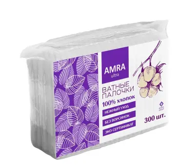 Amra ватные палочки в пакете 300 шт 