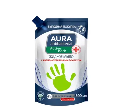 Aura жидкое мыло с антибактериальным эффектом ромашка дой пак 500 мл 