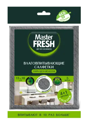 Master FRESH эко салфетки целлюлозные антимикробная добавка 15*18см 4+1шт 