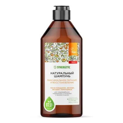 Synergetic натуральный бессульфатный шампунь максимальное питание и восстановление  флакон 400 мл 